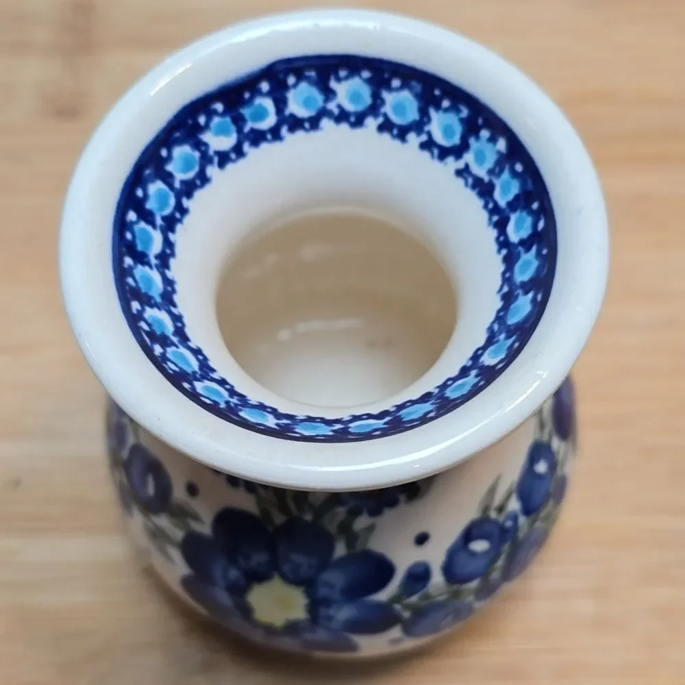 Polish Pottery Vase ~ Bubble ~ 4.25 inch ~ UNIKAT signature blue flower